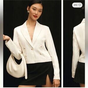 Anthropologie White light Denim cropped blazer